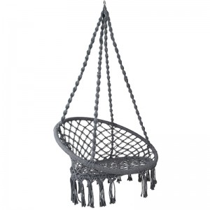 Inomhus utomhus hängstol Macrame för vuxna eller barn 100% handgjord bärbar bomullshängmatta stol i grått